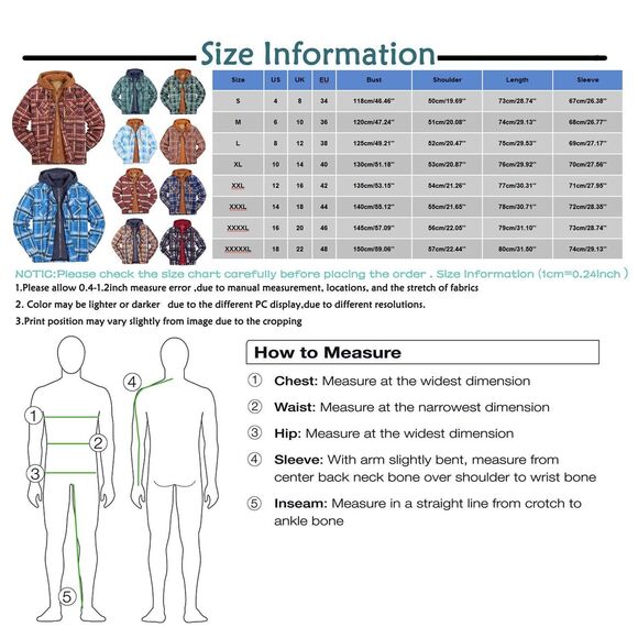 Men's Zip up Quilted Lined Button Down Plaid Jacket with Hood Blue L - Picture 7 of 9